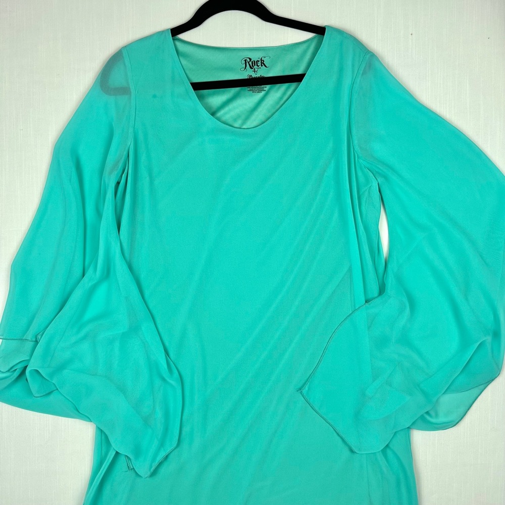Rock 47 by Wrangler Womens Turquoise Split Bell Sleeve Layered Top Medium